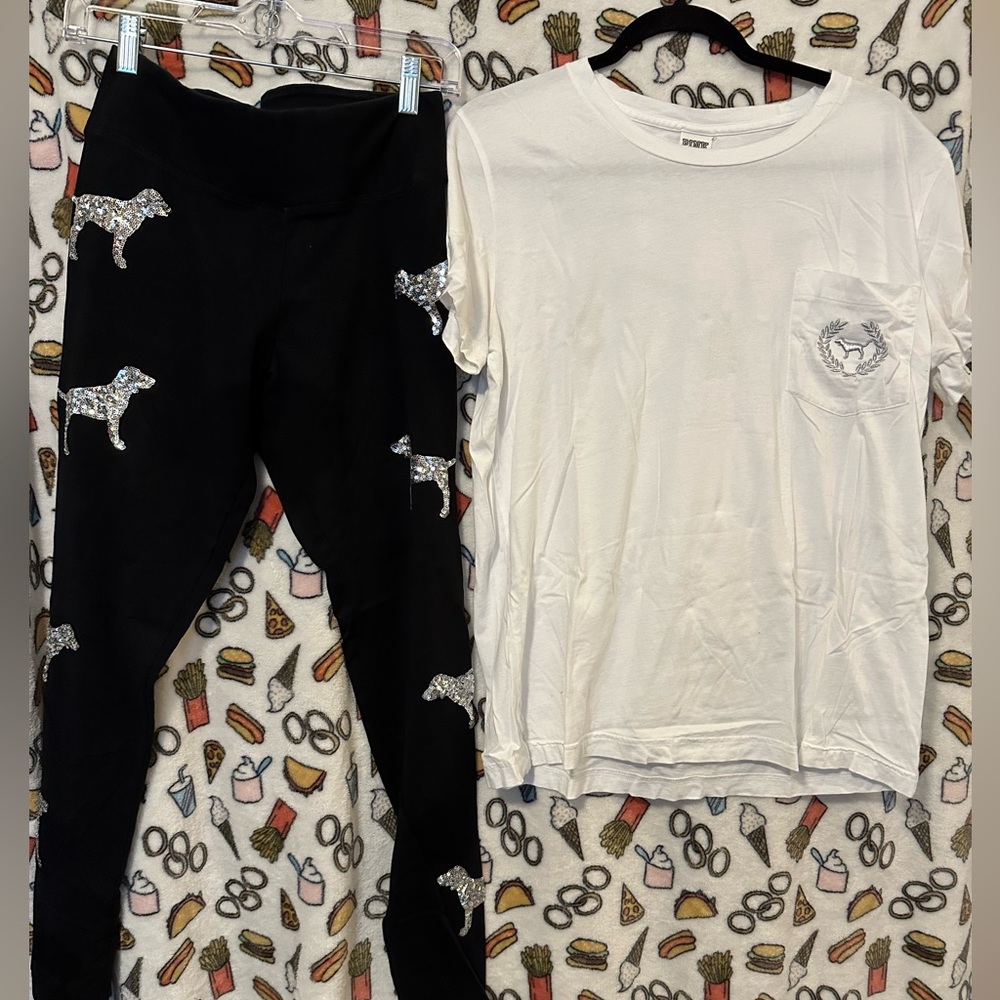 Pink brand sequined detail legging set.